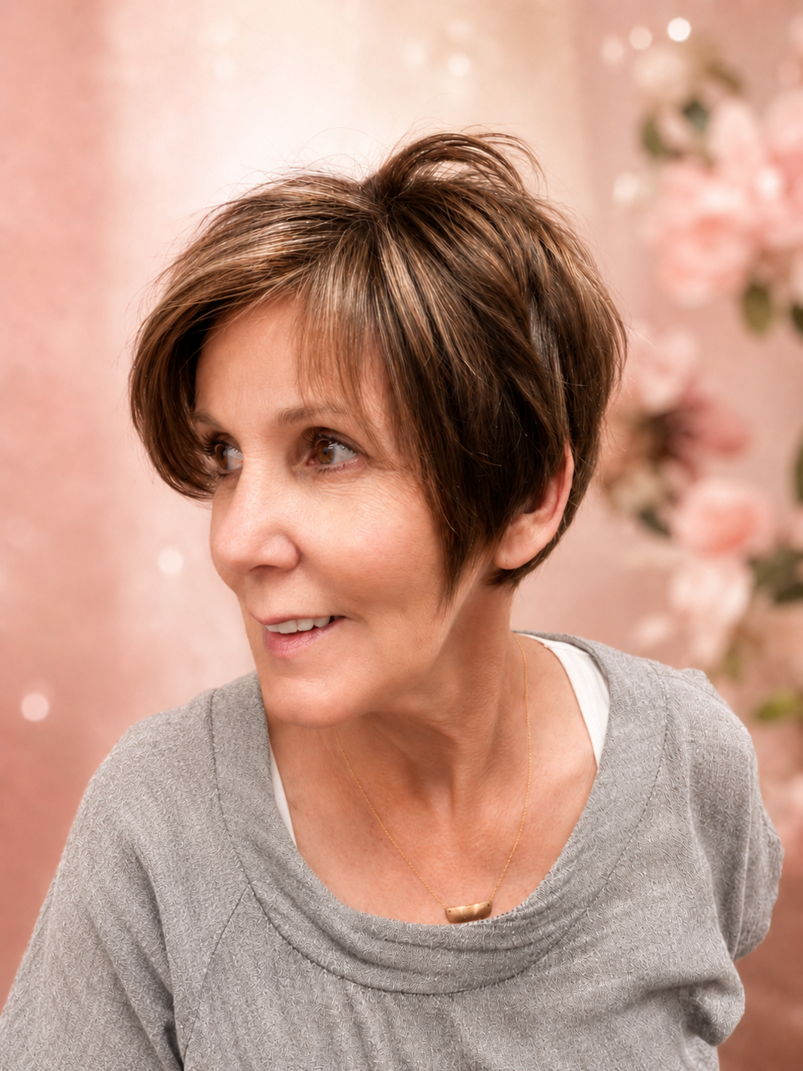 A soft, feminine pixie designed to flatter mature hair without feeling severe. The longer layers thr(..)